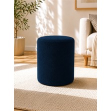 Azra Mobilya Mavi Welsoft Kumaş Puf 40X50 cm Yuvarlak Puf Dekoratif Oturma Pufu Yumuşak Dokulu Modern Puf