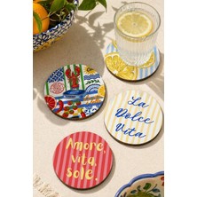 Nesnel Gift La Dolce Vita Bardak Altlığı 4'lü Set – Sicilya Temalı - 9 Cm, 3 mm Mdf, Uv Baskı, Dekoratif Bardak Altlık