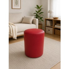 Azra Mobilya Kırmızı Deri Puf 40X50 cm Silindir Tasarım Dekoratif Oturma Pufu Salon Yatak Odası Antre