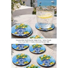 Nesnel Gift Limonlu Biblo Motifli Bardak Altlığı 6'lı Set – Sicilya Temalı - 9 Cm, 3 mm Mdf, Uv Baskı, Dekoratif Bardak Altlık