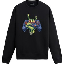 Colermi Zombi El ve Gamepad Baskılı Sweatshirt
