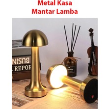Trendlifeoto Mantar Masa Lambası Gold Şarjlı Dokunmatik 3 Renk Ayarlanabilir Metal Çerçeve