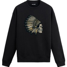 Colermi Kurukafa Başlıklı Savaşçı Baskılı Sweatshirt