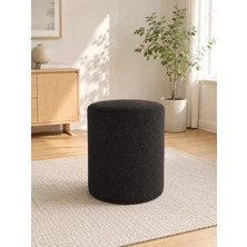 Azra Mobilya Antrasit Welsoft Kumaş Puf 40X50 cm Yuvarlak Puf Dekoratif Oturma Pufu Yumuşak Dokulu Modern Puf