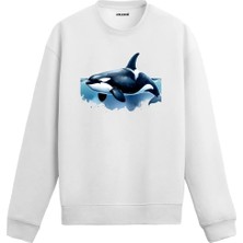 Colermi Orka Balinası Baskılı Deniz Temalı Sweatshirt
