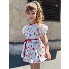 Teeny Weeny Kız Çocuk Çiçek Desenli Bağlama Detaylı %100 Pamuk Balon Elbise
