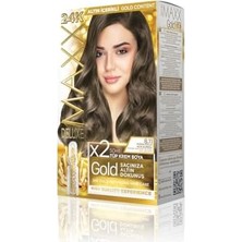 Defne Store Maxx Deluxe Serisi 24K Altın Parçacıklı Serum ile 1 Kutu 2 x 50 ml ve Geliştiriciler Saç Boyası (Yoğun Küllü Açık Kumral 8.11)