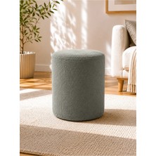 Azra Mobilya Taş Gri Welsoft Kumaş Puf 40X50 cm Yuvarlak Puf Dekoratif Oturma Pufu Yumuşak Dokulu Modern Puf