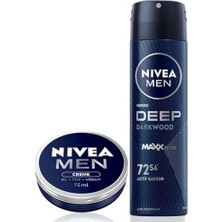 Defne Store Men Erkek Sprey Deodorant Deep Dimension Darkwood 150ML, 72 Saat Anti-Perspirant Koruma, Maskülen Koku + Men Erkek Bakım Kremi 75 ml