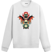 Colermi Alevli ve Kanatlı Kurukafa Sweatshirt Modeli