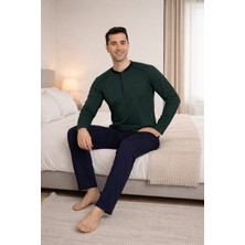 Formo Premıum Erkek %100 Doğal Pamuk Biyeli Yüksek Kaliteli Düğmeli Uzun Kollu Pijama Takımı