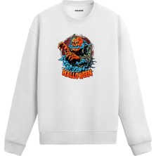 Colermi Cadılar Bayramı Kabak Kafalı Korkunç Figürlü Sweatshirt
