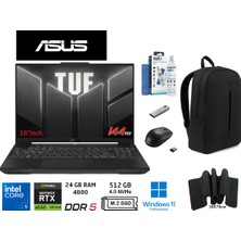 Asus tuf Gaming FX607VU-RL017 Intel Core 5 210H 24GB 512GB SSD RTX4050 140W W11 Pro 16" Duddi Çanta+Mouse+Mousepad+Usbbellek+Temizlikkit