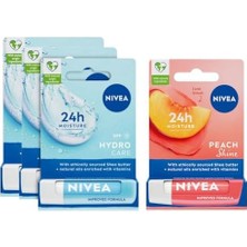 Defne Store Şeftali Dudak Bakım Kremi (4,8 G), 24 Saat Nem, Doğal Yağlar, Şeftali Kokusu + Hydro Care Dudak Bakım Kremi, Aloe, Saf Su ve Doğal Yağlar, Spf 15, Gün Boyu Dudak Bakımı (4,8g) X3