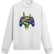 Colermi Zombi El ve Gamepad Baskılı Sweatshirt