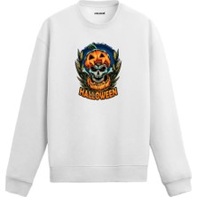 Colermi Kabak Kafa ve Kurukafa Tasarımlı Cadılar Bayramı Sweatshirt