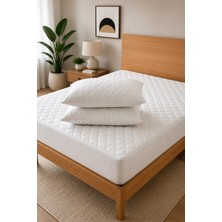 Denito %100 Pamuk Kapitone Fitted Su Sıvı Geçirmez Yatak Koruyucu Alez + 2 Adet Yastık Koruyucu Set