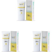 Defne Store Luv It! SPF50+ Pa++++ Uva Uvb Yüksek Korumalı Leke Karşıtı Güneş Kremi 50 ml (3 Paketi)