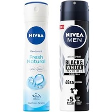 Defne Store Kadın Sprey Deodorant Fresh Natural, 150 ml X2 + Men Erkek Sprey Deodorant & Invisible Original, 150 ml