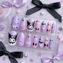 Miniso Sanrio Lisanslı Kuromi Jel Yapışkanlı Takma Tırnak Seti Mor – Havalı Dikkat Çekici Tasarım