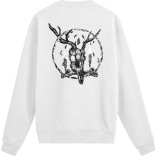 Colermi Sırt Baskılı Boynuzlu Kurukafa Tasarımlı Sweatshirt