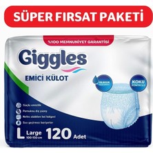 Giggles Yetişkin Emici Külot Bez Büyük Boy (L) Bel Ölçüsü 100-150CM Islaklık Göstergeli - 4 Paket 12