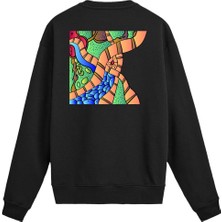 Colermi Sırt Baskılı Soyut Yollar Tasarımlı Sweatshirt