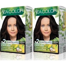 Defne Store Sea Color Amonyaksız, Vegan, Doğal, Besleyici Kalıcı Saç BOYASI%100 Beyaz Kapama (1 Paket 2 x 50 ml Boya & Oksidan) (Koyu Kahve 3.0) (2 Paketi)