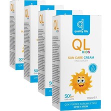 Defne Store Life Ql Kids Bebek Güneş Kremi 50+ Faktör Spf 110 ml Çok Yüksek Koruma Çocuk Güneş Kremi (4 Paketi)