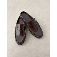 Selin Shoes Vossa Düz Taban Klasik Kadın Terlik- Kahve Deri