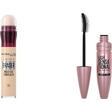 Defne Store Anti Age Eraser Kapatıcı, 00 Ivory, 6.8 ml + New York Lash Sensational Yelpaze Etkili Siyah Maskara 1 Paket (1 x 9.5 Ml)