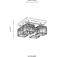 Defne Store AV-60230-4BSY Siyah Boyalı Modern Avize E27 Metal Kristal 40X40CM