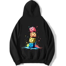 Brz Collection Unisex Oversize Zar Baskılı Hoodie Siyah