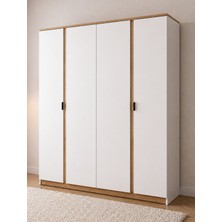 Noiss Home Decor Asel 4 Kapaklı Beyaz Gardırop Geniş Depolama Alanı ile Suntalam Malzeme