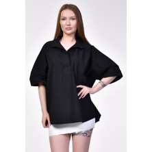 Parkhande Oversize Poplin Siyah Gömlek  - Siyah Siyah - Xl