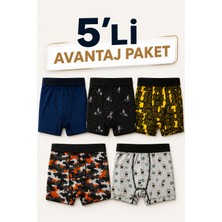 ByDon Erkek Desenli Çocuk Boxer %92 Pamuk 5'li Avantaj Paket Esnek Yapı ile Rahat Kullanım