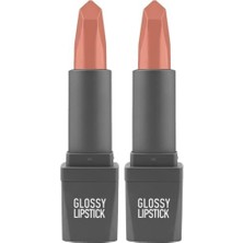 Defne Store 303 Nude Rose Parlak Ruj - Nemlendirici Etkili Pürüzsüz Dudak Görünümü - Glossy Lipstick (2 Paketi)