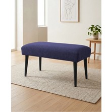 Azra Mobilya Mavi Keten Kumaş Bench Puf 90X45X46 cm Ahşap Siyah Ayaklı Demonte Modern Yatak Ucu Bench Oturma Bankı Antre Koridor Pufu