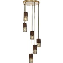 Defne Store AV-60265-6ET Eskitme Kaplama Modern Avize E27 Metal Ahşap 40CM