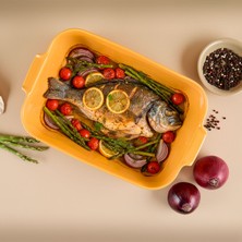 Aryıldız Elissa Rölyefli Yuvarlak Fırın Kabı Sarı 36 cm