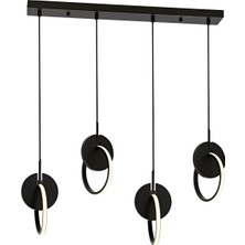 Defne Store AV-60370-4Y-BSY Siyah Boyalı Modern Avize LED Metal Ahşap Pleksi 80X12CM