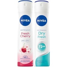Defne Store Kadın Sprey Deodorant Cherry Fresh 150 Ml, 48 Saat Anti-Perspirant Koruma ve Kadın Sprey Deodorant Dry Fresh, 48 Saat Anti-Perspirant Koruma (150 Ml)