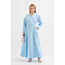 Kadriye Baştürk Bağlamalı Kimono Etek Takım Açık Mavi
