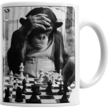 Dekado Monkey Chess Maymun Santranç Kupa Bardak Porselen