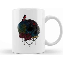 Dekado Butterfly On Colorful Skull Creepy Artist Graphic Kupa Bardak Porselen