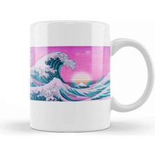 Dekado Vaporwave Great Wave Off Kanagawa Aesthetic Sunset Kupa Bardak Porselen