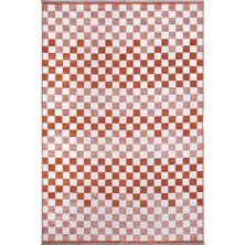 Pera Halı Turuncu Beyaz Modern Geometrik Dama Desenli Yıkanabilir Halı - YO30035XC