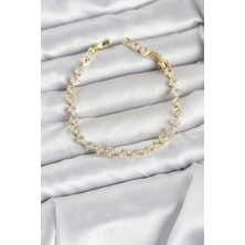 Eco Lounge Kare Zirkon Taşlı Gold Renk Pirinç Su Yolu Kadın Bileklik