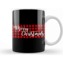 Dekado Yılbaşı Yeni Yıl Konseptli Merry Christmas Banner On Buffalo Plaid Kupa Bardak Porselen