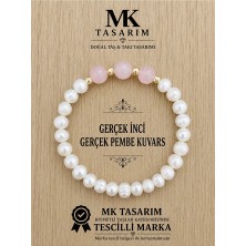 MK Tasarım Gerçek Aytaşı Gerçek Pembe Kuvars Bileklik MK.7000.826- Rahatlık-Dinginlik-Enerji- Stres Bilekliği